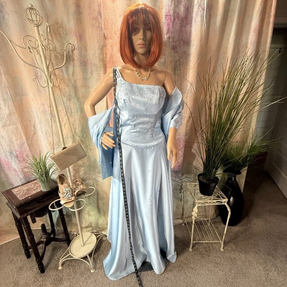 New📌Mary's Beaded Light Blue Formal - Prom - Bridesmaid Dress - Matching Scarf - Picture 14 of 16